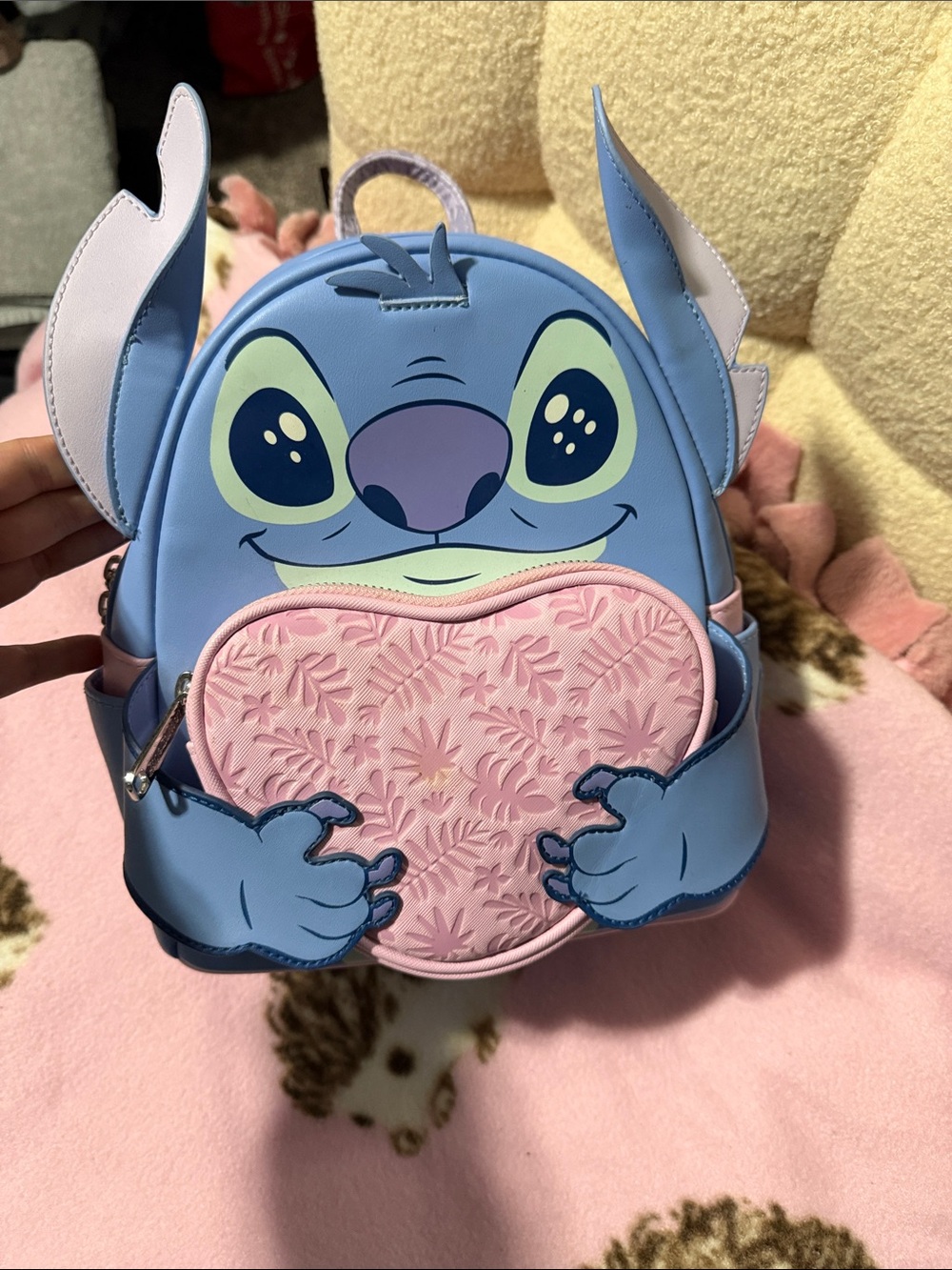 Disney Blue and Pink Stitch Heart Mini Backpack